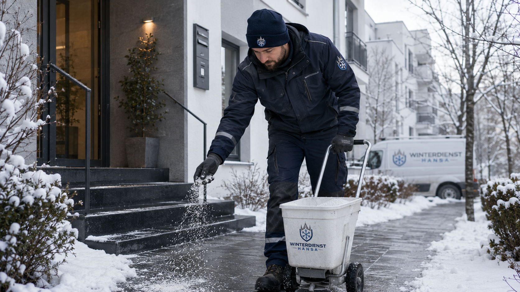 Professioneller Winterdienst-Einsatz: Schneeräumung auf einer Gewerbefläche in Norddeutschland