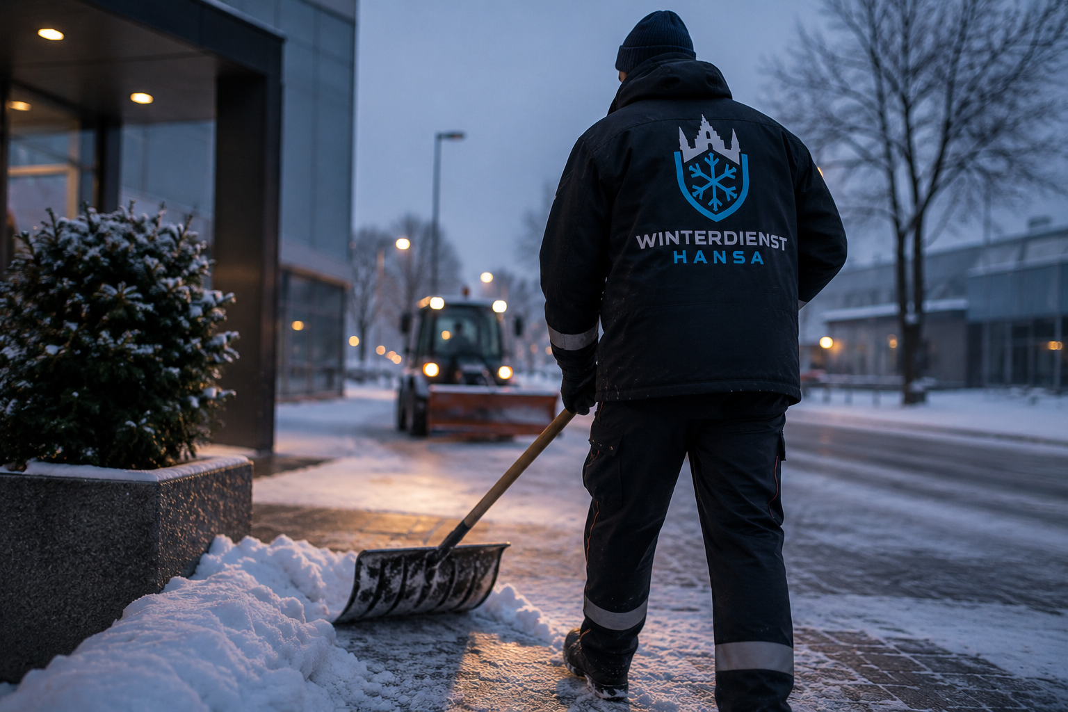 Geräumte und gestreute Außenfläche eines Gewerbeobjekts im Winter